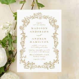 Invitación Elegant Gold Victorian Floral Frame Wedding