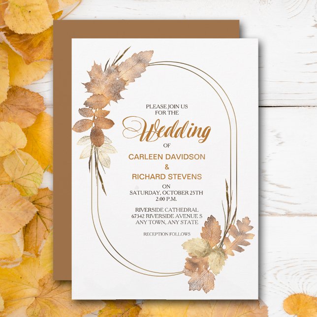 Invitación Elegant Gold Watercolor Autumn Leaves Wedding (Subido por el creador)