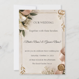 Invitación Elegant Gold Wax Seal Botanical Calla Lily Wedding
