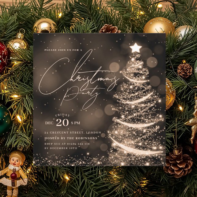 Invitación ELEGANT Gold Winter Christmas Tree Party  (ELEGANT Gold Winter Christmas Tree Party Invitation)