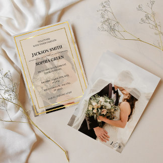 Invitación Elegant Golden Frame Photo Wedding Invitation