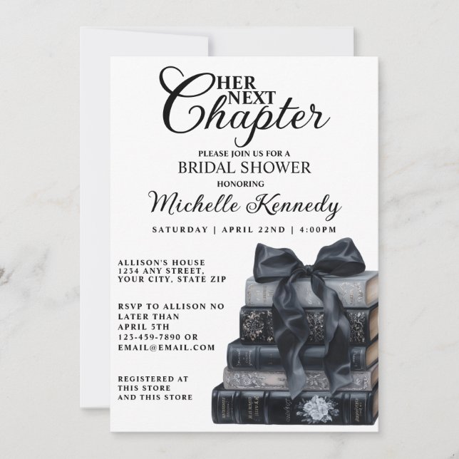 Invitación Elegant Gothic Book Themed Bridal Shower  (Anverso)