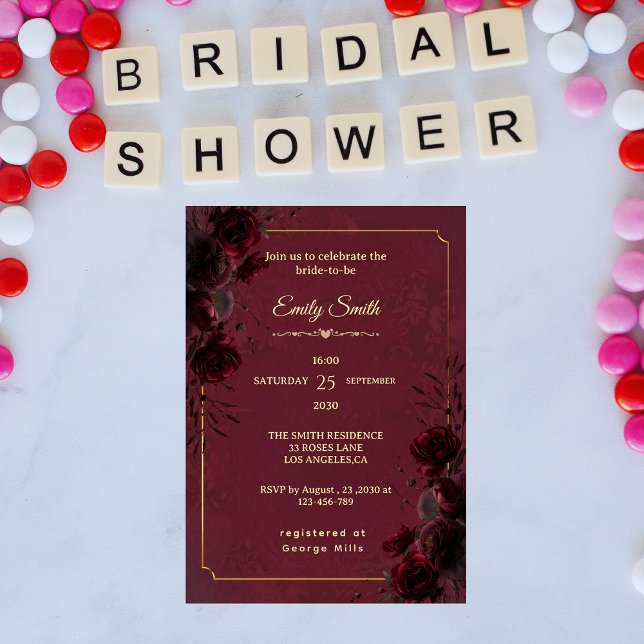 Invitación Elegant Gothic Red and Black Romance Bridal Shower (Subido por el creador)