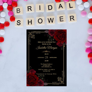 Invitación Elegant Gothic Romance Roses Bridal Shower