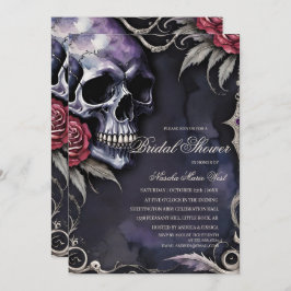 Invitación Elegant Gothic Skull & Red Roses Bridal Shower