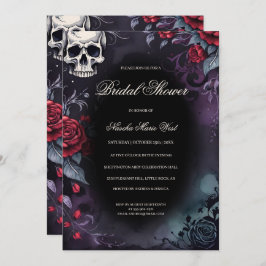 Invitación Elegant Gothic Skull & Roses Bridal Shower