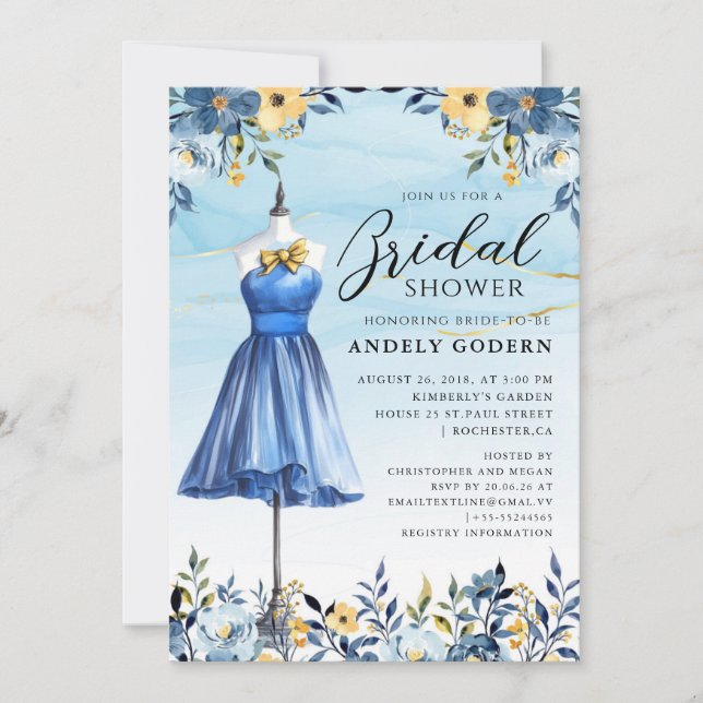 Invitación Elegant Gown Illustration with  Bridal Shower (Anverso)