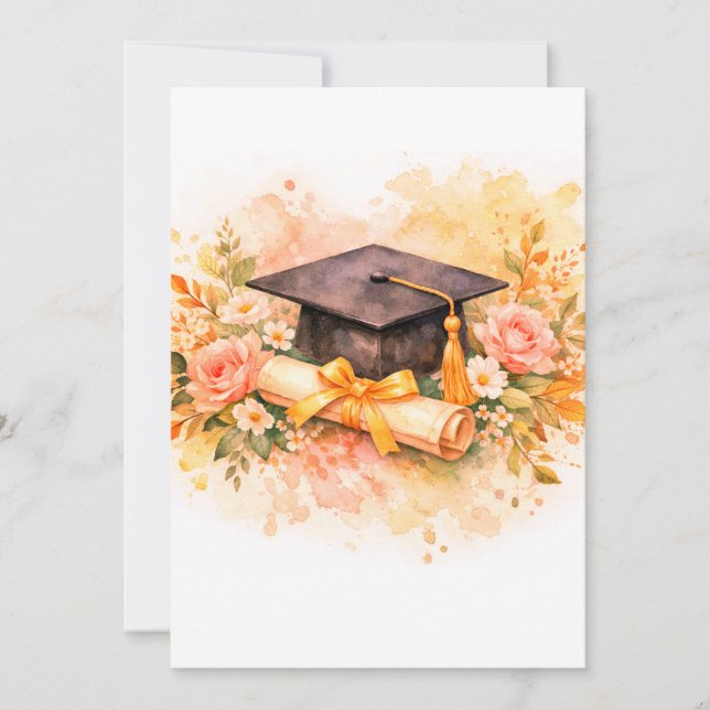 Invitación Elegant Graduation Cap with Floral Design (Anverso)