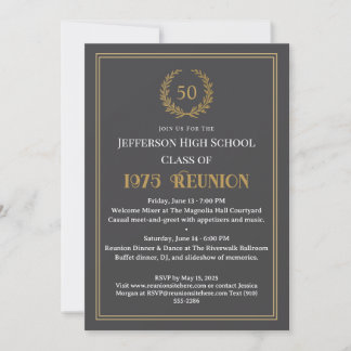 Invitación Elegant Gray 50 Year Class Reunion Laurel Wreath