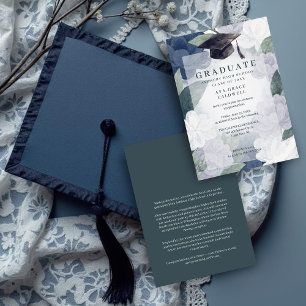 Invitación Elegant Green and Blue Floral Graduation Party