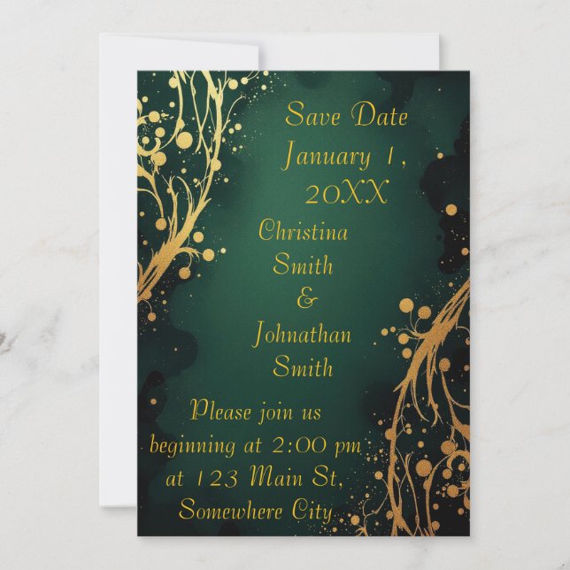 Invitación Elegant Green and Gold Design Wedding Invitation (Anverso)