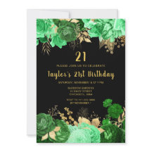 Elegant Green and Gold Flowers Birthday Party