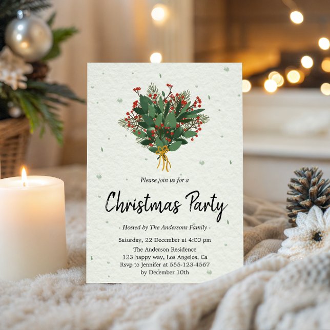 Invitación Elegant Green and Red Botanical Christmas Party (Subido por el creador)
