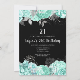 Invitación Elegant Green and Silver Flowers Birthday Party