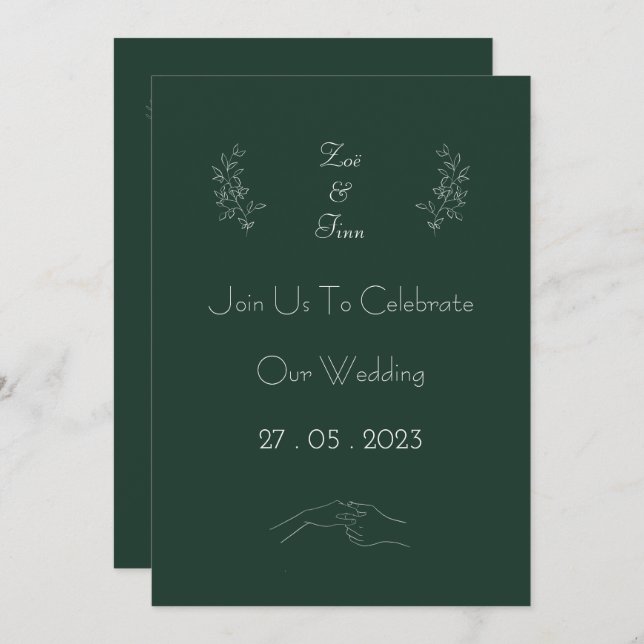 Invitación Elegant Green And White Floral Simple Invitation (Anverso / Reverso)