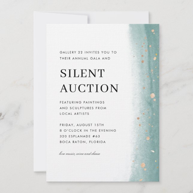 Invitación Elegant Green Brush Stroke Gala & Silent Auction  (Anverso)