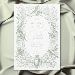 Invitación Elegant Green Chinoiserie Nature & Birds Wedding