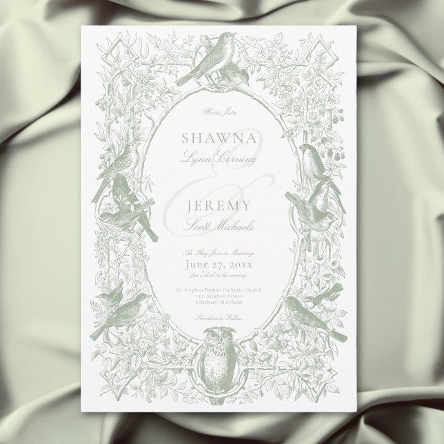 Invitación Elegant Green Chinoiserie Nature & Birds Wedding (Elegant Green Chinoiserie Nature & Birds Wedding Invitation)