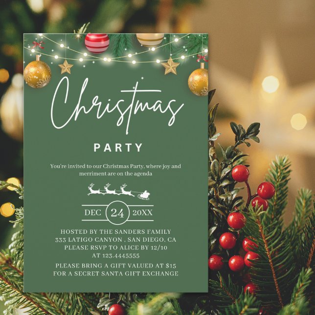 Invitación Elegant Green Christmas Party Invitation (Subido por el creador)