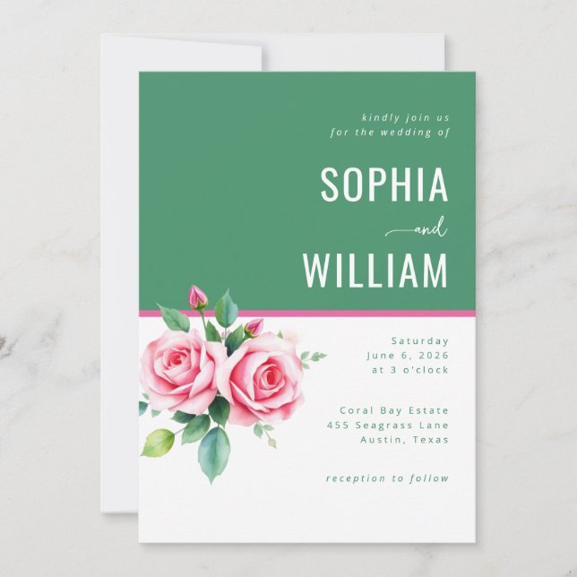 Invitación Elegant Green Floral Roses (Anverso)