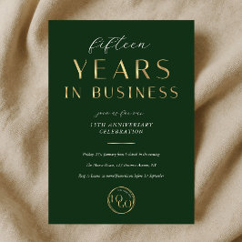 Invitación Elegant Green & Gold Logo Business Anniversary