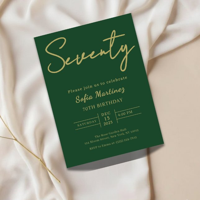 Invitación Elegant Green & Gold Seventy 70th Birthday  (Subido por el creador)