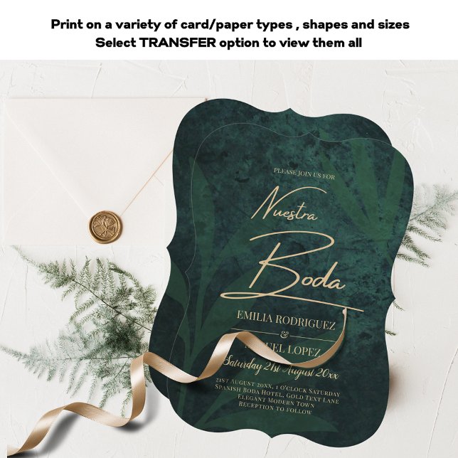 Invitación Elegant Green Gold Spanish BODA QR Code RSVP   (Subido por el creador)