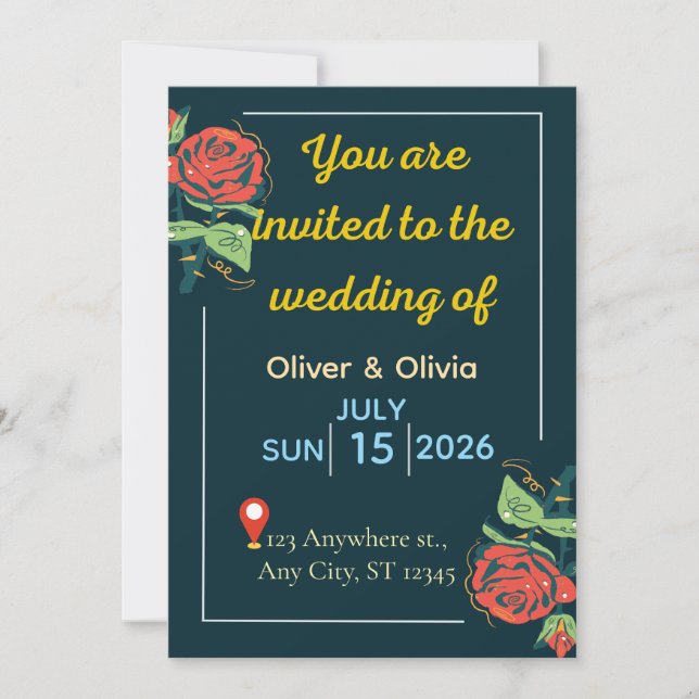Invitación Elegant Green & Gold Wedding Invitation (Anverso)