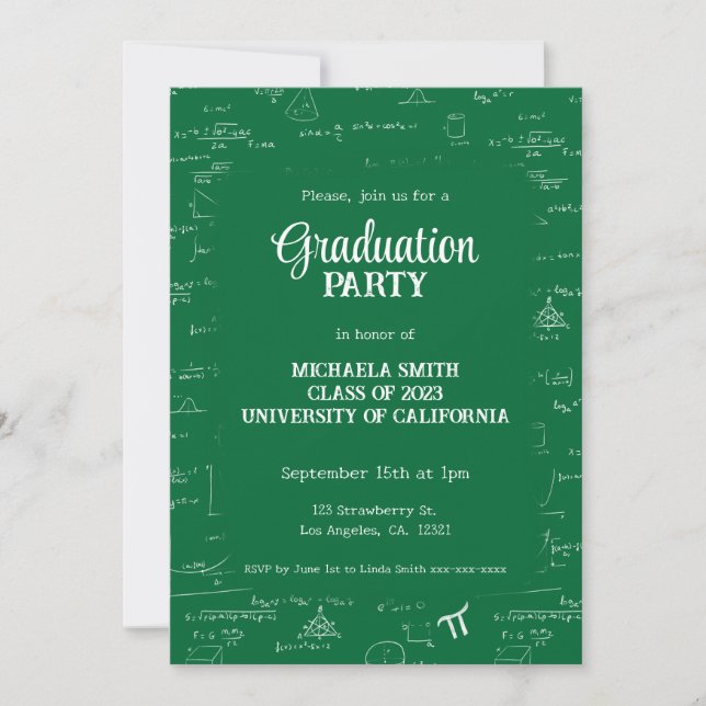 Invitación Elegant Green Hand-Lettering Math Graduation Party (Anverso)