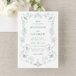 Invitación Elegant Green Ornate Floral Frame Wedding