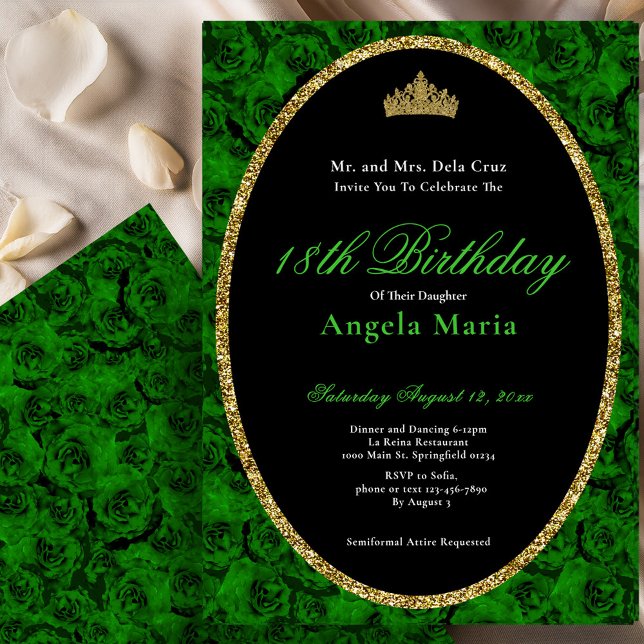 Invitación Elegant Green Rose Floral 18th Birthday Debut (Subido por el creador)