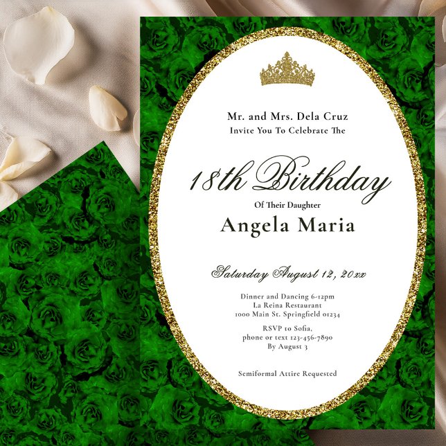 Invitación Elegant Green Rose Floral 18th Birthday Debut (Subido por el creador)