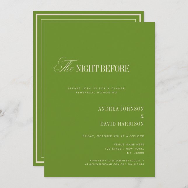 Invitación Elegant Green The Night Before Rehearsal Dinner (Anverso / Reverso)