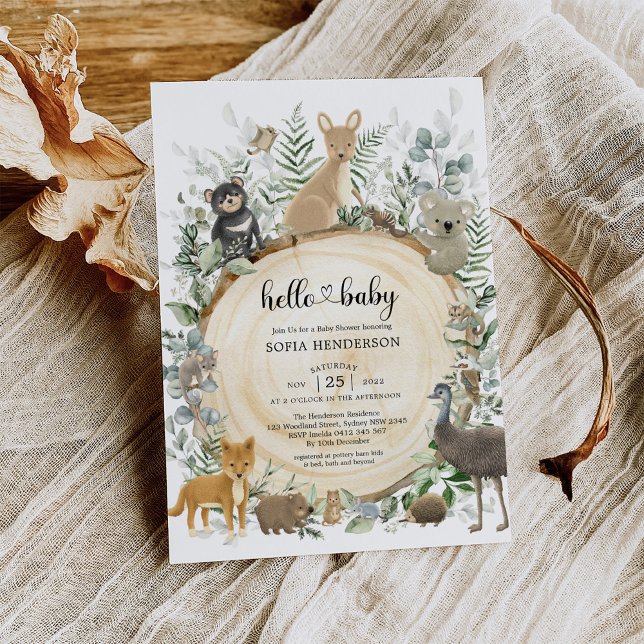 Invitación Elegant Greenery Australian Animals Baby Shower In (Subido por el creador)