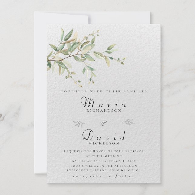 Invitación Elegant Greenery Botanical Wedding Invitation (Anverso)