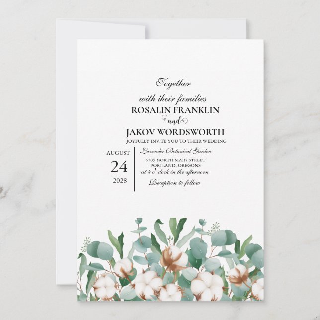 Invitación Elegant Greenery Botanical wedding Invitation card (Anverso)