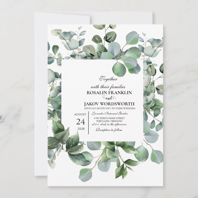 Invitación Elegant Greenery Botanical wedding Invitation card (Anverso)