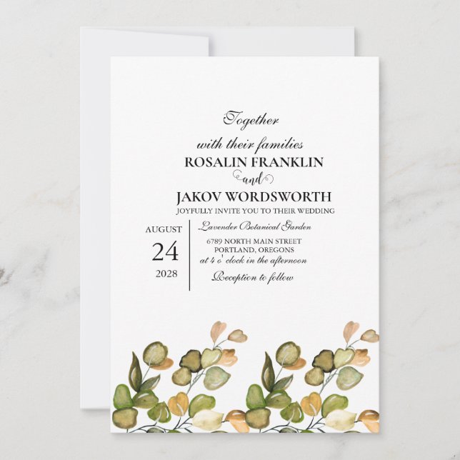 Invitación Elegant Greenery Botanical wedding Invitation card (Anverso)