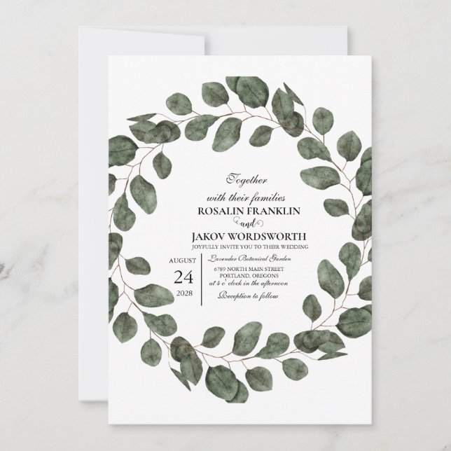 Invitación Elegant Greenery Botanical wedding Invitation card (Anverso)