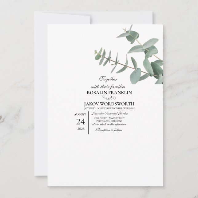 Invitación Elegant Greenery Botanical wedding Invitation card (Anverso)