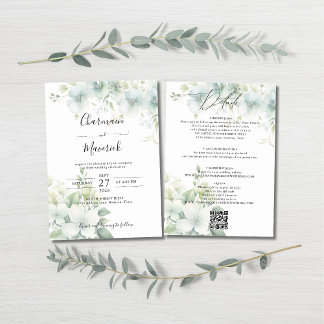 Invitación Elegant Greenery Budget QR code Wedding