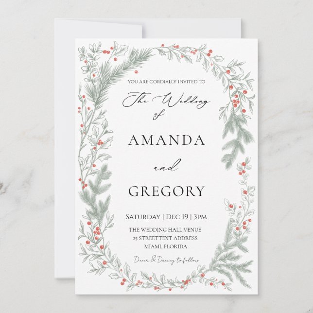 Invitación Elegant Greenery Christmas Wedding Photo  (Anverso)