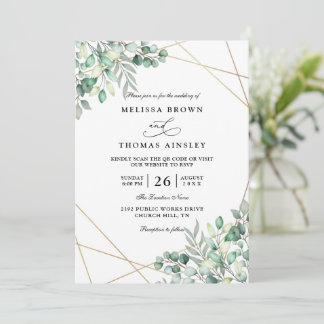 Invitación Elegant Greenery Eucalyptus QR Code Wedding