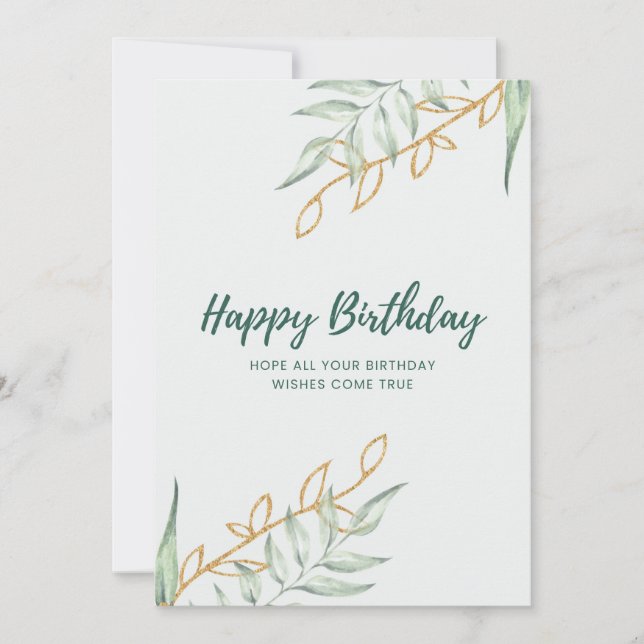 Invitación Elegant Greenery Floral Birthday Card | Minimal Bo (Anverso)