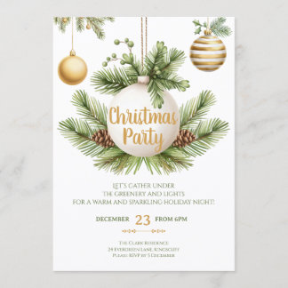 Invitación Elegant Greenery & Gold Christmas Party Invitation