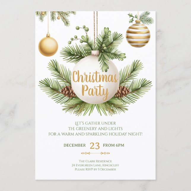 Invitación Elegant Greenery & Gold Christmas Party Invitation (Anverso)