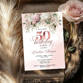Invitación Elegant Greenery Rose Gold Blush 50th Birthday