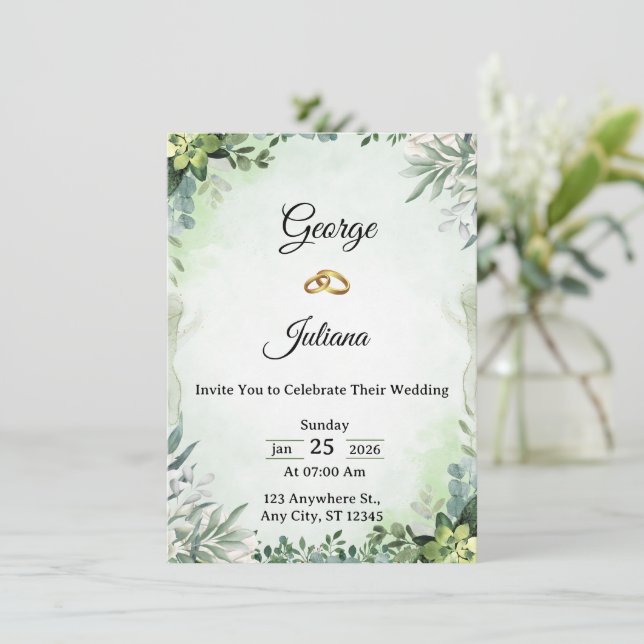 Invitación Elegant Greenery Wedding Invitation (Anverso de pie)