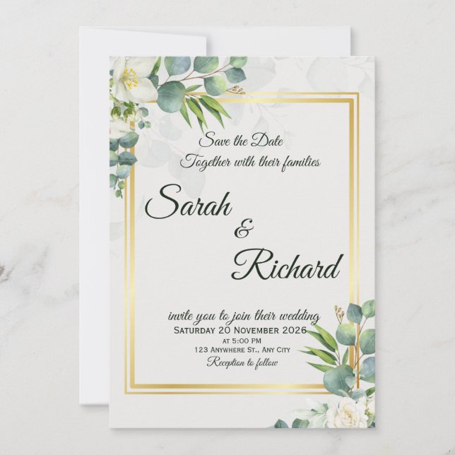 Invitación Elegant Greenery Wedding Invitation Minimalist (Anverso)
