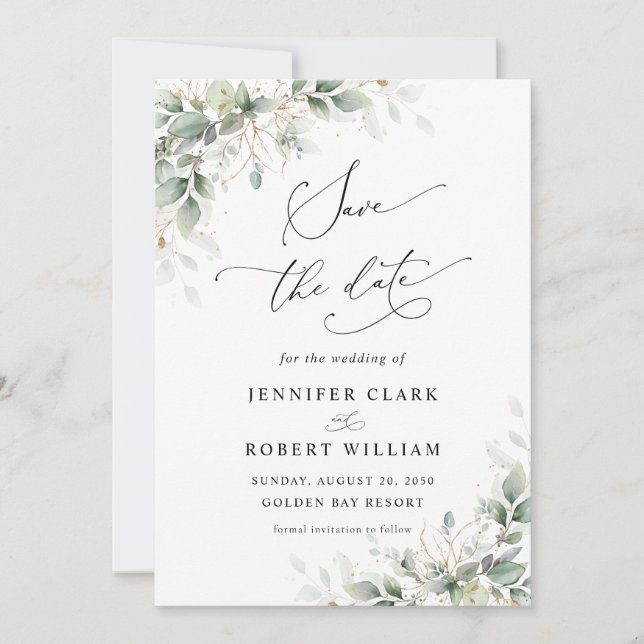 Invitación Elegant Greenery Wedding Save The Date Invitation (Anverso)